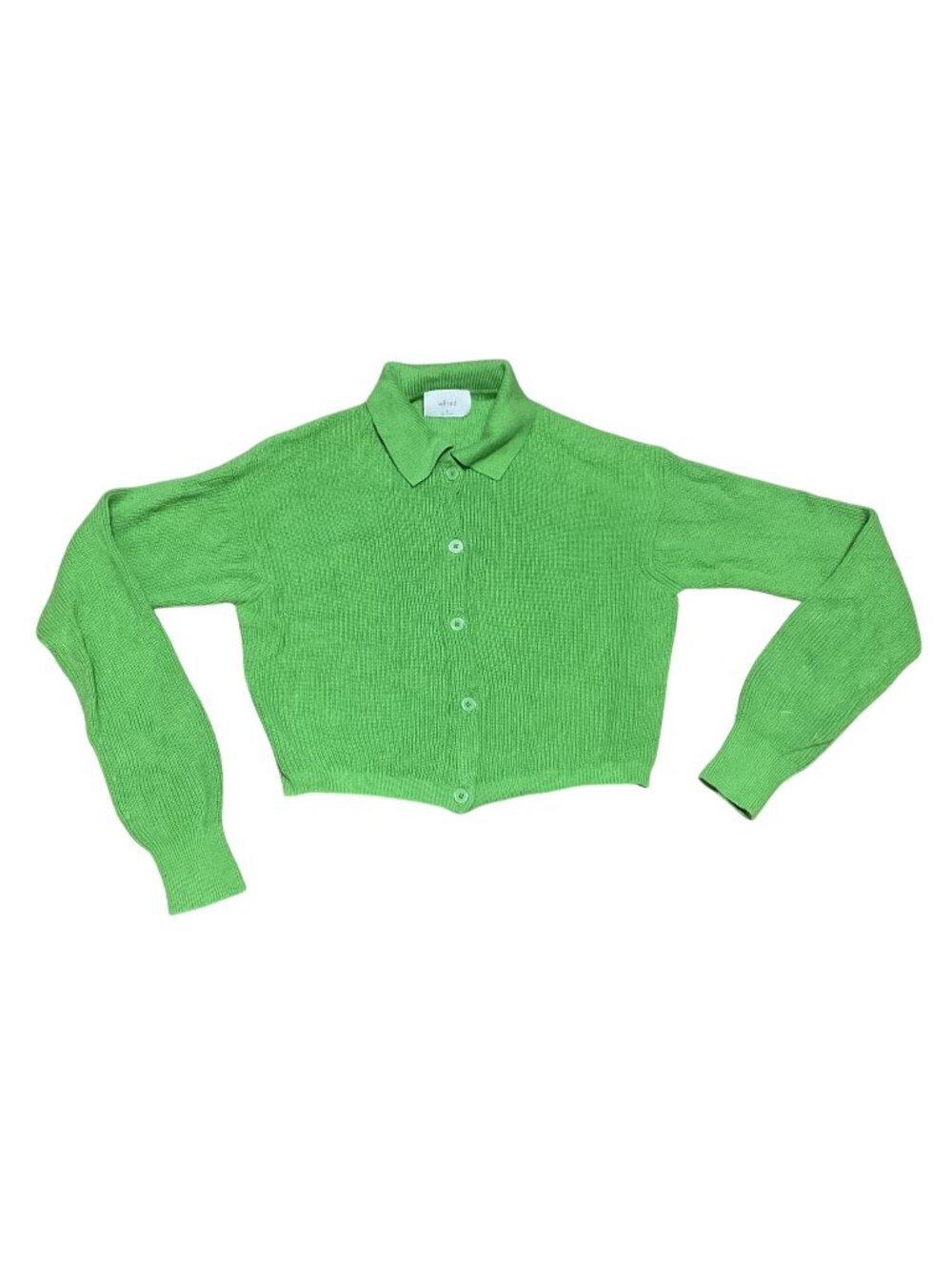 Aritzia Wilfred Nextdoor Sweater Sz M Green Cropped Merino Wool Blend Collared